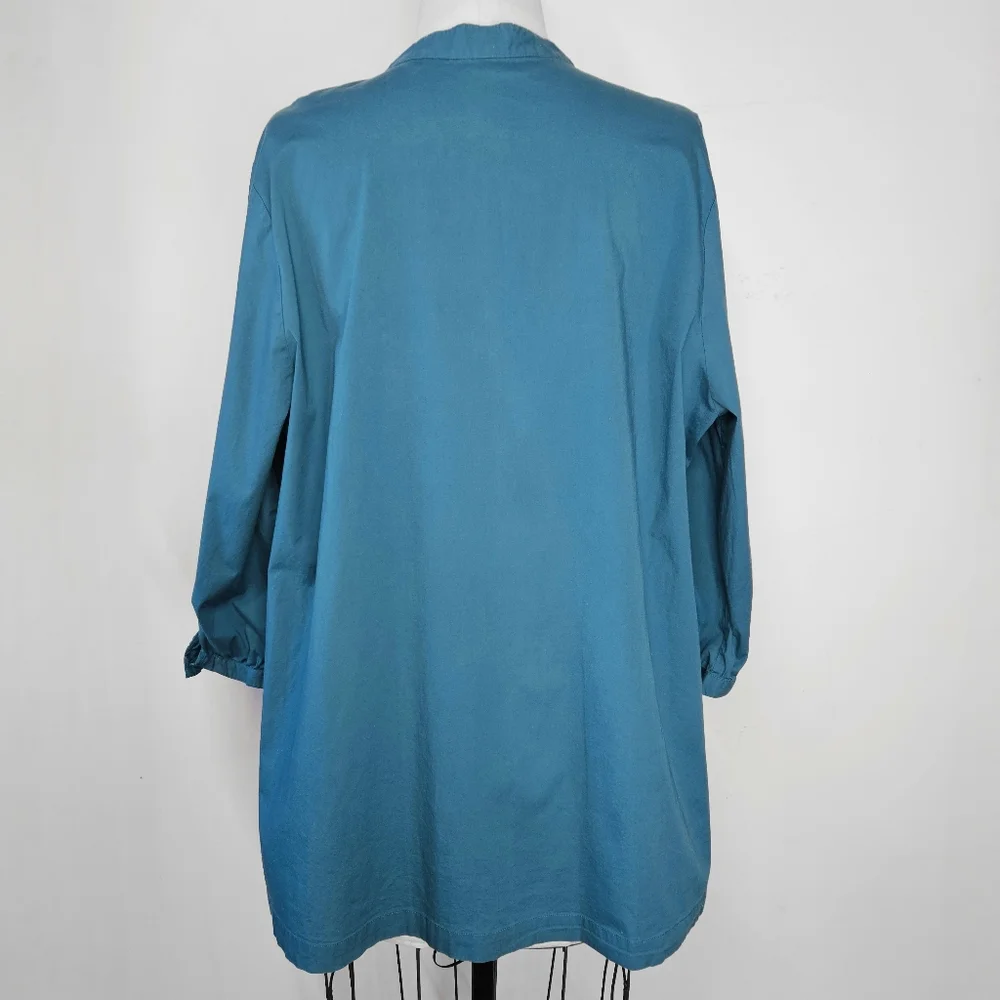 Dana Buchman Sze 2X Shirt Button Down 100% Cotton Beaded Mandarin Teal Turquoise